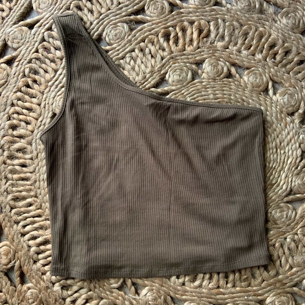 Army Green One Shoulder Crop Top